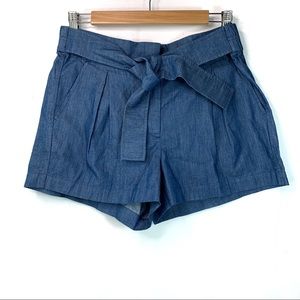 J. Crew blue chambray tie waist shorts